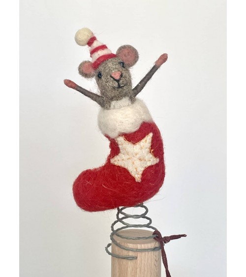Topolino nella calza di Natale - Puntale per albero di Natale Sew Heart Felt Decorazioni natalizie eleganti particolari decor...
