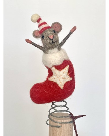 Maus im Weihnachtsstrumpf - Christbaumspitze, Weihnachtsbaumspitze Sew Heart Felt Weihnachtsdekoration kaufen Weihnachtsbaum ...