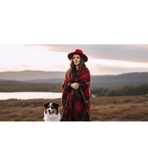 Mini Ruana Tartan DARK MAPLE - Merino wool poncho Bronte by Moon cape warm winter elegant for women kitatori switzerland