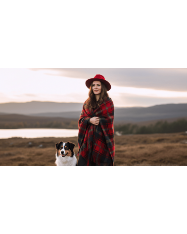 Mini Ruana Tartan DARK MAPLE - poncho, cape en laine Bronte by Moon femme hiver chic plaid kitatori suisse