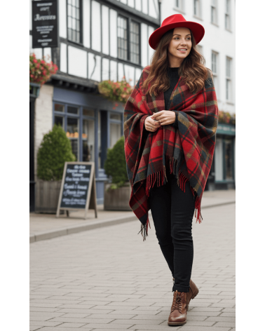 Mini Ruana Tartan DARK MAPLE - poncho, cape en laine Bronte by Moon femme hiver chic plaid kitatori suisse