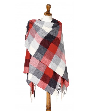 Mini Ruana Block Check - Rot & Grau - Poncho, Cape aus Wolle Bronte by Moon wollponcho Ponchos für Damen elegant Winter kaufen