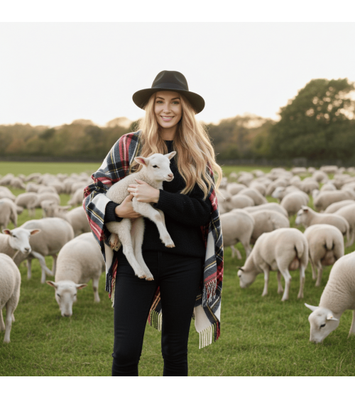 Mini Ruana Tartan DRESS STEWART - poncho, cape en laine Bronte by Moon femme hiver chic plaid kitatori suisse