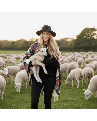 Mini Ruana Tartan DRESS STEWART - Mantella, poncho di lana Bronte by Moon donna elegante invernale kitatori svizzera