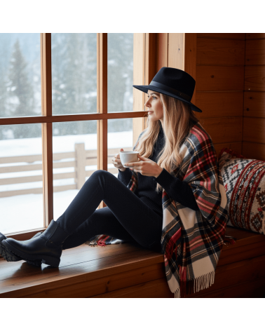 Mini Ruana Tartan DRESS STEWART - Merino wool poncho Bronte by Moon cape warm winter elegant for women kitatori switzerland