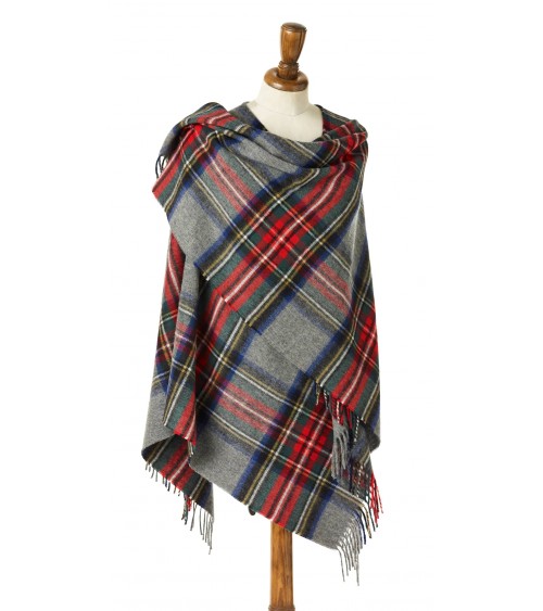 Mini Ruana Tartan GREY STEWART - Merino wool poncho Bronte by Moon cape warm winter elegant for women kitatori switzerland