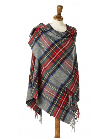 Mini Ruana Tartan GREY STEWART - Mantella, poncho di lana Bronte by Moon donna elegante invernale kitatori svizzera