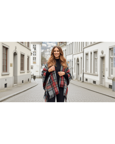 Mini Ruana Tartan GREY STEWART - Poncho, Cape aus Wolle Bronte by Moon wollponcho Ponchos für Damen elegant Winter kaufen
