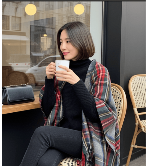 Mini Ruana Tartan GREY STEWART - Merino wool poncho Bronte by Moon cape warm winter elegant for women kitatori switzerland