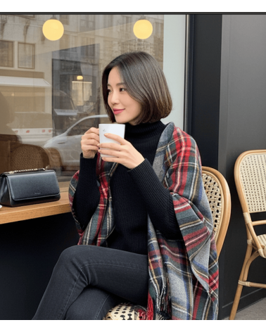 Mini Ruana Tartan GREY STEWART - poncho, cape en laine Bronte by Moon femme hiver chic plaid kitatori suisse