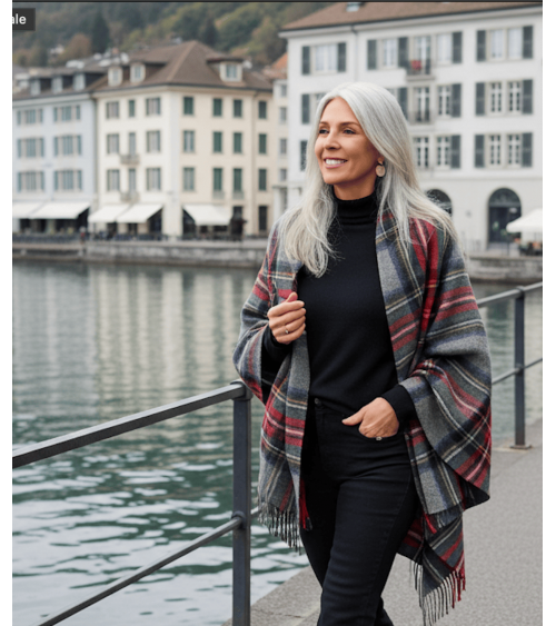 Mini Ruana Tartan GREY STEWART - Poncho, Cape aus Wolle Bronte by Moon wollponcho Ponchos für Damen elegant Winter kaufen