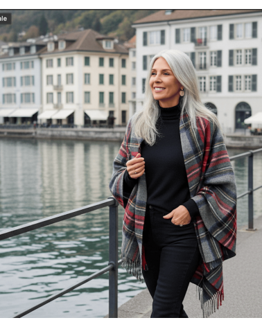 Mini Ruana Tartan GREY STEWART - Mantella, poncho di lana Bronte by Moon donna elegante invernale kitatori svizzera