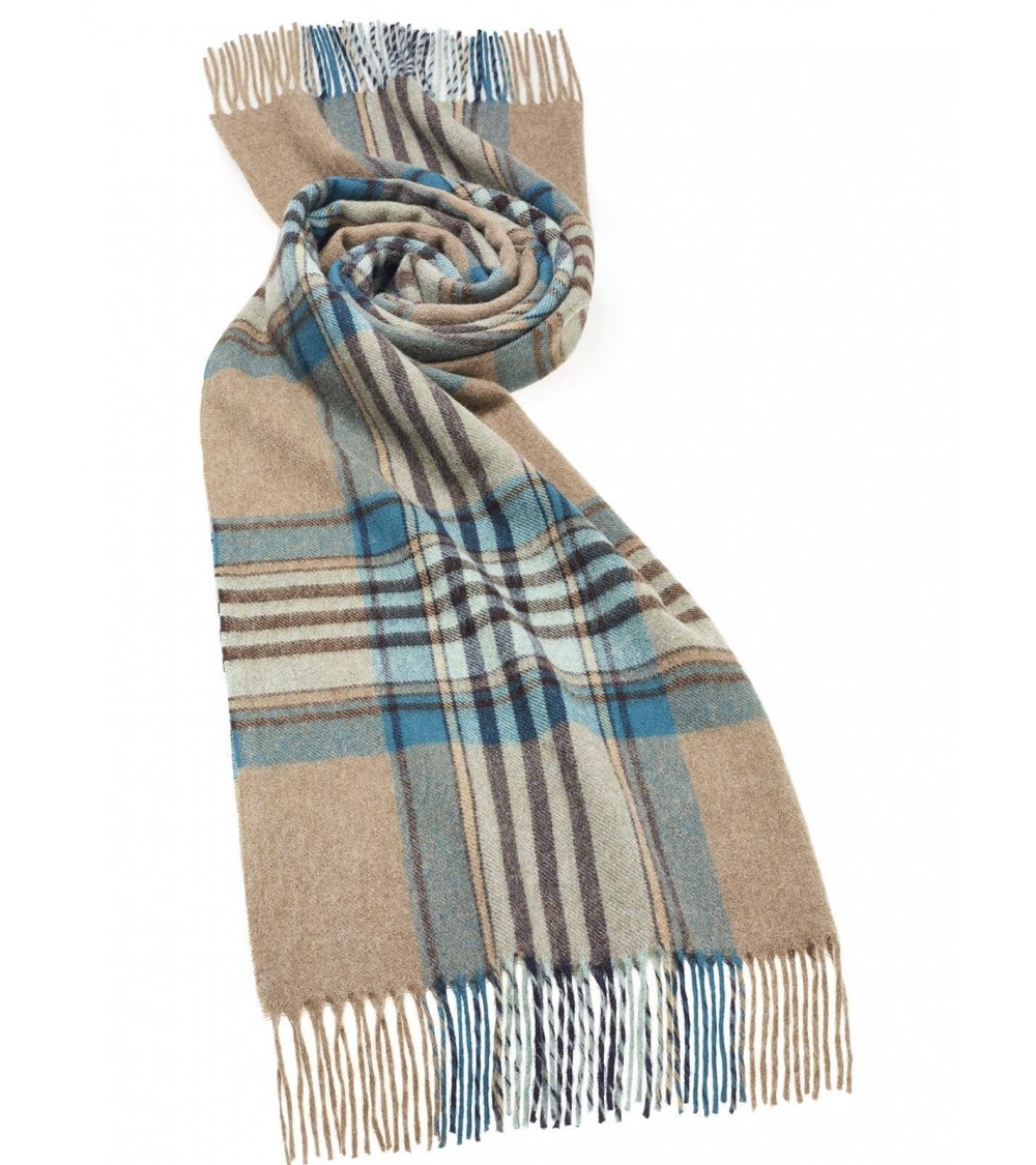 FRANCIS Camel/Teal XXL - Grande echarpe en laine merinos Bronte by Moon luxe pour femme homme Suisse Kitatori