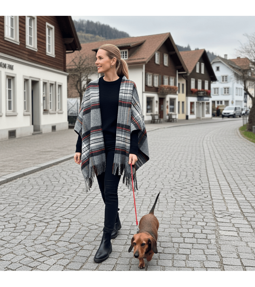 Mini Ruana Tartan GREY STEWART - Poncho, Cape aus Wolle Bronte by Moon wollponcho Ponchos für Damen elegant Winter kaufen