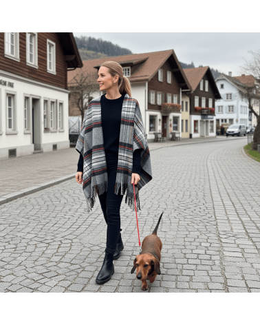 Mini Ruana Tartan GREY STEWART - Mantella, poncho di lana Bronte by Moon donna elegante invernale kitatori svizzera