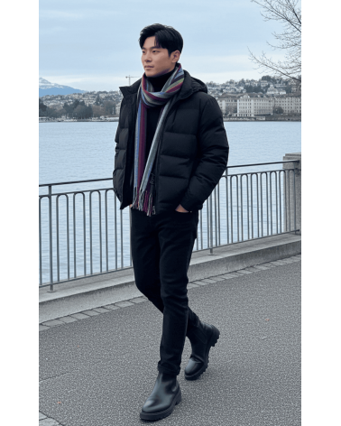 Stripe Bright Multi - écharpe en laine merinos Bronte by Moon luxe pour femme homme Suisse Kitatori