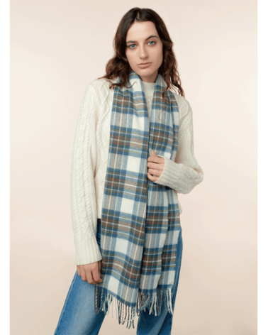 Tartan Muted Blue Stewart - écharpe en laine mérinos Bronte by Moon luxe pour femme homme Suisse Kitatori