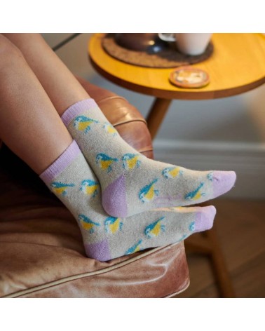 Blue Birds - Wool socks for women Catherine Tough funny crazy cute cool best pop socks for women men
