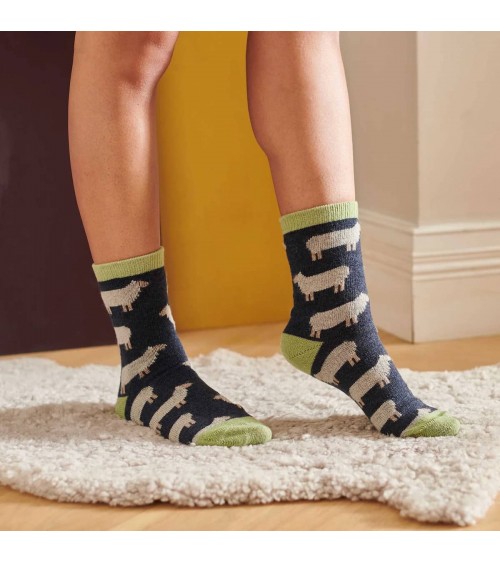 Schafe - Marineblau & Mintgrün - Wollsocken für Damen Catherine Tough socke kuschelsocken für damen lustig herren farbige coo...