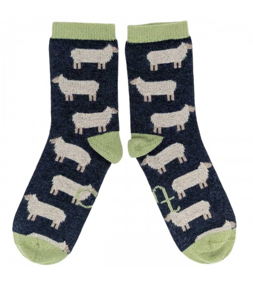 Mouton - Bleu marine & vert menthe - Chaussettes en laine pour femme Catherine Tough jolies pour femme originales pour homme ...