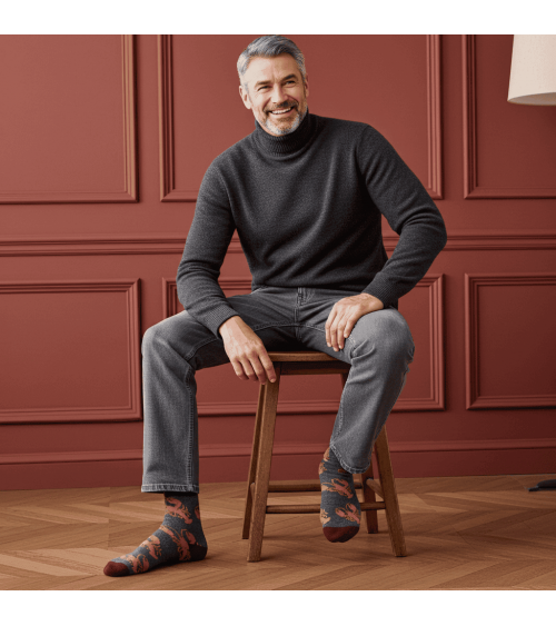 Lobster - Wool socks for men - Grey & Peach Catherine Tough funny crazy cute cool best pop socks for women men