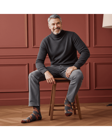 Lobster - Wool socks for men - Grey & Peach Catherine Tough funny crazy cute cool best pop socks for women men