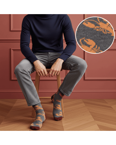 Lobster - Wool socks for men - Grey & Peach Catherine Tough funny crazy cute cool best pop socks for women men