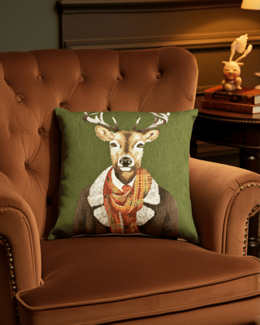 Cerf, Portrait anthropomorphique - Housse de coussin pour canapé Yapatkwa coussins décoratifs pour canapé salon deco original...