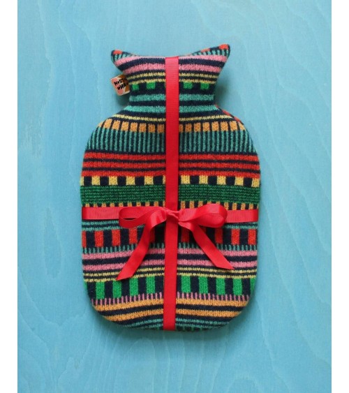 Large Hot water bottle with Multi Stripe knitted wool cover Donna Wilson best luxury cool nice cute portable