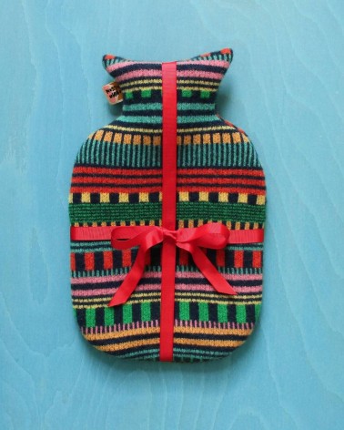 Large Hot water bottle with Multi Stripe knitted wool cover Donna Wilson best luxury cool nice cute portable