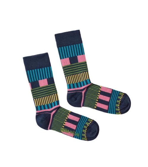 Rayures Multiples - Chaussettes fantaisie pour femme en coton bio Donna Wilson jolies pour femme originales pour homme chauss...