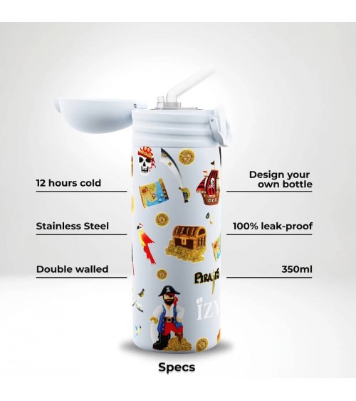 Pirates - Kids insulated water bottle - Blue IZY Bottles best water bottle