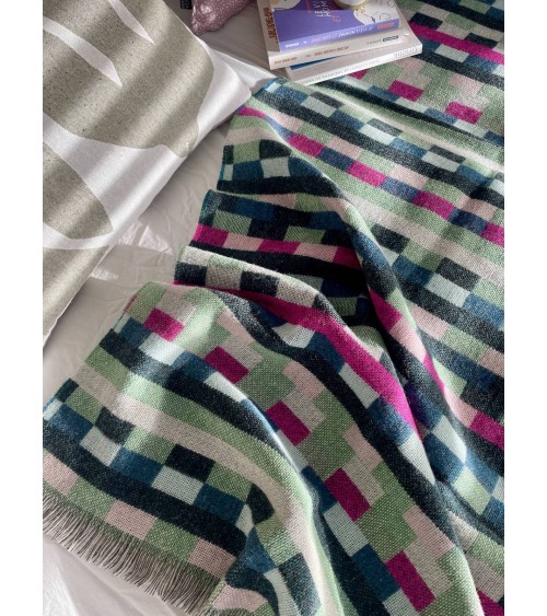Glitch Woven Throw Forest Green - Wool Blanket, Bed Cover Donna Wilson warm cozy soft sofa throw blanket picnic throws and bl...