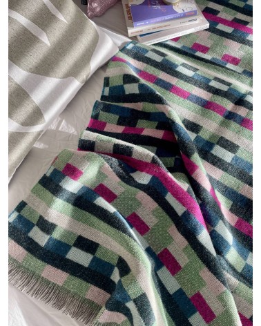 Glitch Woven Throw Forest Green - Wool Blanket, Bed Cover Donna Wilson warm cozy soft sofa throw blanket picnic throws and bl...