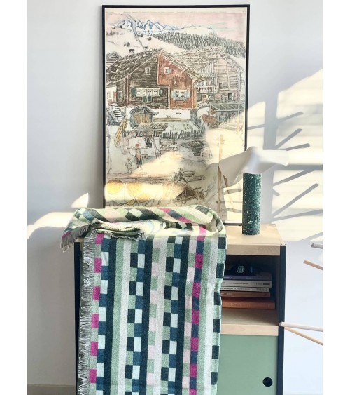 Glitch Vert Forêt - Grande couverture en laine, couvre lit Donna Wilson un plaid cocooning couverture chaude douce plaide lit