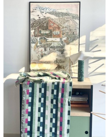 Glitch Vert Forêt - Grande couverture en laine, couvre lit Donna Wilson un plaid cocooning couverture chaude douce plaide lit