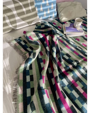 Glitch Woven Throw Forest Green - Wool Blanket, Bed Cover Donna Wilson warm cozy soft sofa throw blanket picnic throws and bl...