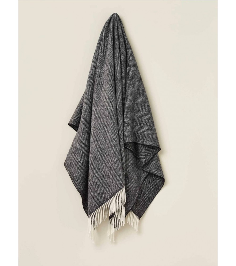 Wolldecke HERRINGBONE Schwarz / Weiss - Decke, Kuscheldecke Bronte by Moon Schafwolldecke warme Woll Decken Sofa wohndecke ka...