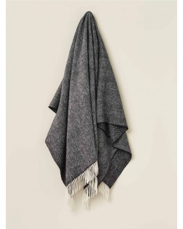 Wolldecke HERRINGBONE Schwarz / Weiss - Decke, Kuscheldecke Bronte by Moon Schafwolldecke warme Woll Decken Sofa wohndecke ka...