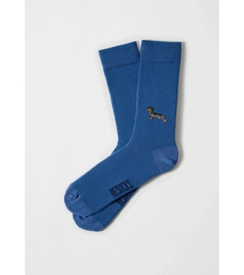 BePets - Blaue Socken mit gesticktem Dackel motiv Besocks socke kuschelsocken für damen lustig herren farbige coole socken