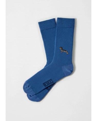 BePets - Blue socks with embroidered Dachshund motif Besocks funny crazy cute cool best pop socks for women men