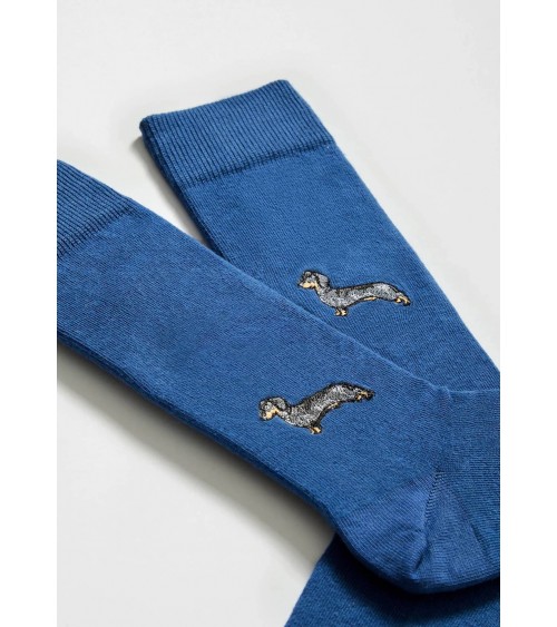 BePets - Blaue Socken mit gesticktem Dackel motiv Besocks socke kuschelsocken für damen lustig herren farbige coole socken