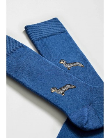 BePets - Calzini blu con motivo Bassotto ricamato Besocks calze da uomo per donna divertenti simpatici particolari