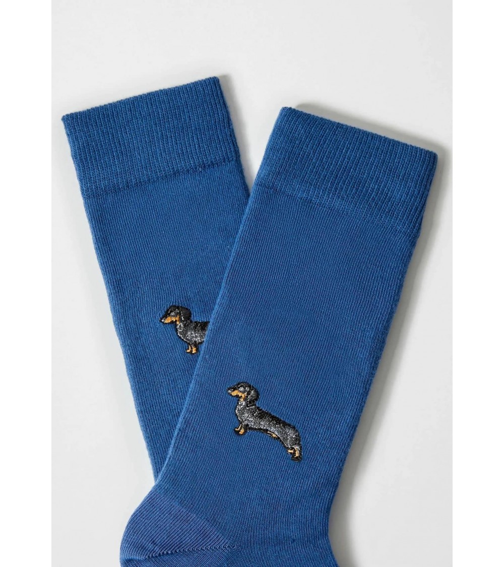 BePets - Blaue Socken mit gesticktem Dackel motiv Besocks socke kuschelsocken für damen lustig herren farbige coole socken