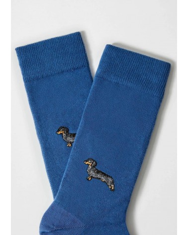 BePets - Blue socks with embroidered Dachshund motif Besocks funny crazy cute cool best pop socks for women men