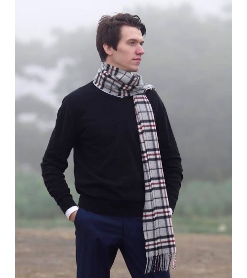 GREY THOMPSON - Tartan Merino wool scarf Bronte by Moon scarves for women mens scarf Kitatori Switzerland