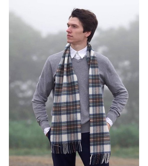 Muted Blue Stewart - Tartan Merino wool scarf Bronte by Moon scarves for women mens scarf Kitatori Switzerland