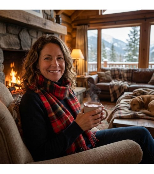 Tartan Dark Maple - englisch Schal, Merino Wollschal Bronte by Moon Damen Winter Winterschal Herrenschal woll schal mit frans...