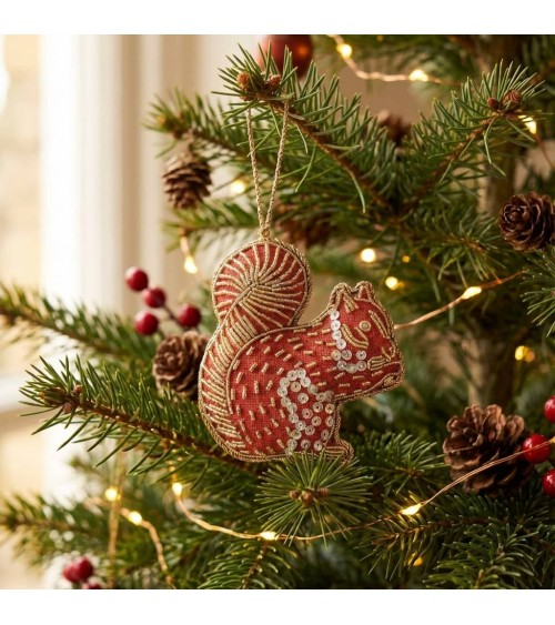 Squirrel - Embroidered Linen Christmas Decoration Katie Larmour Linen 2024 christmas decorations xmas tree decorations