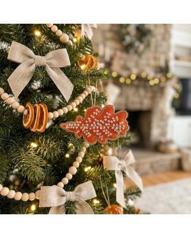 Oak Leaf - Embroidered Linen Christmas Decoration Katie Larmour Linen 2024 christmas decorations xmas tree decorations